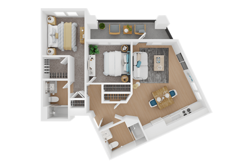 Floor plan for 2 beds, 2 baths, 874 sqft